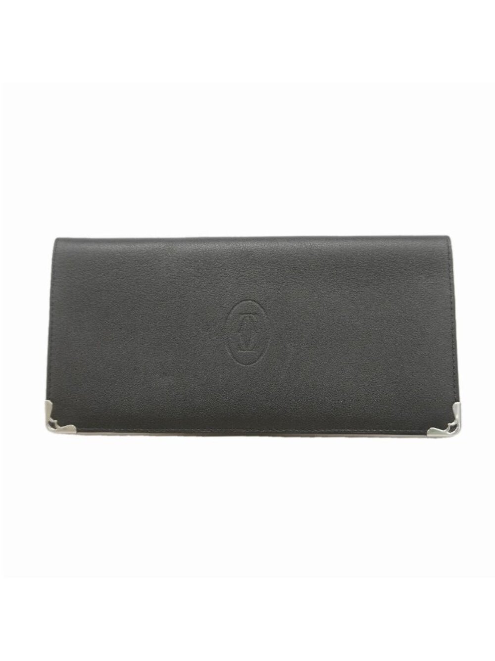 Cartier Long Billfold Leather Black Gold Wallet